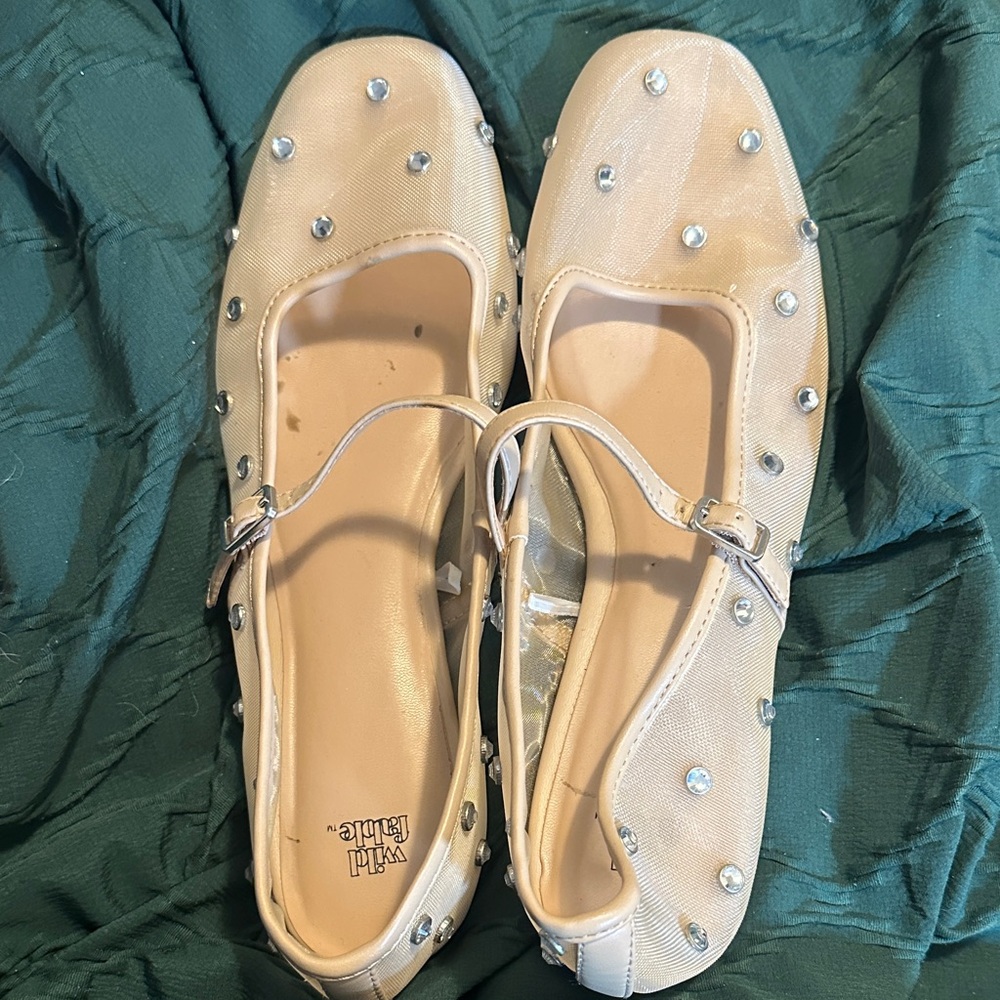 Wild Fable Beige Sheer Embellished Ballet Flats
